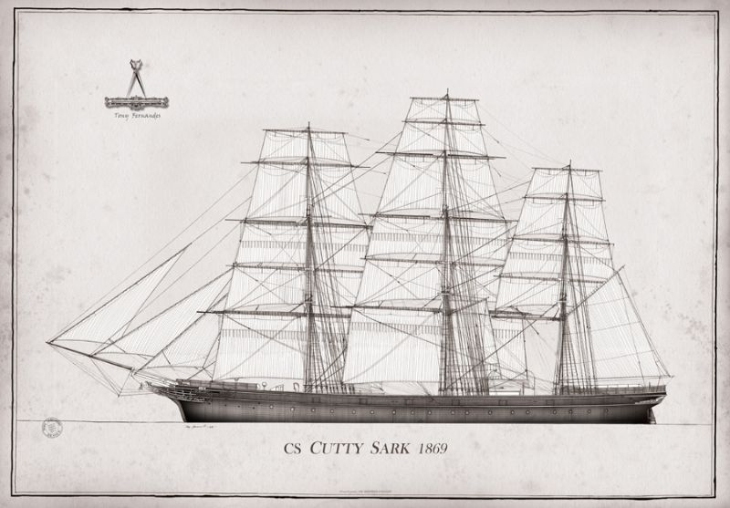 1869 CS Cutty Sark pen ink study by Tony Fernandes